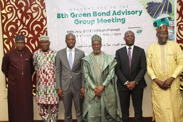 The Minister of Environment, Balarabe Lawal (fourth from left) flanked by other stakeholders during the 8th meeting of the Green Bond Advisory Group held in Lagos.